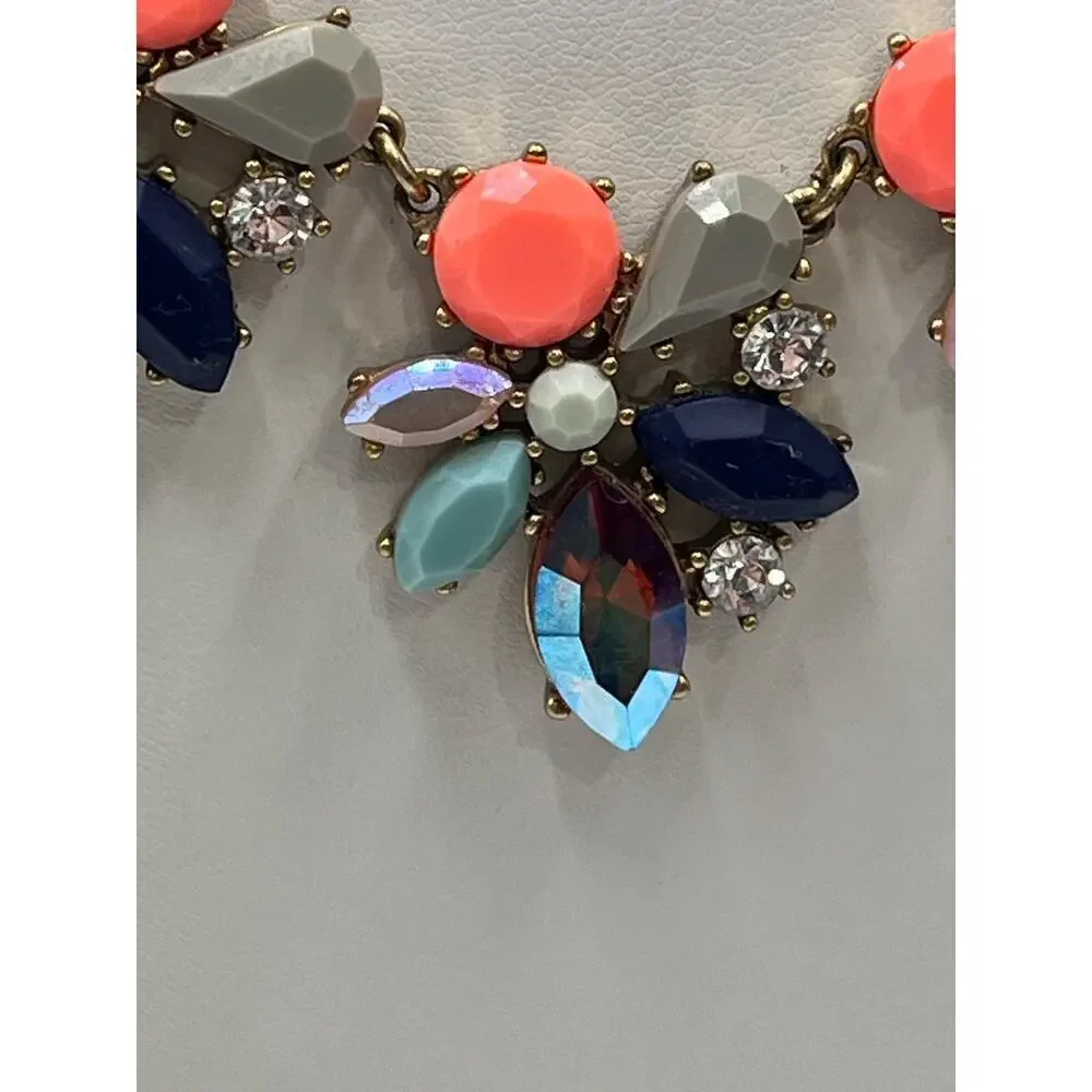 J. Crew Asymmetrical Vibrant Multicolor AB Glowing Rhinestone statement Necklace